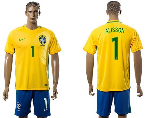 Brazil #1 Alisson Home Soccer Country Jersey