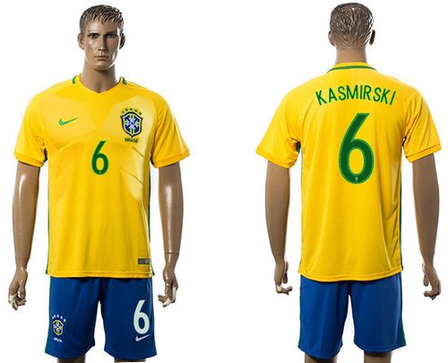 Brazil #6 Kasmirski Home Soccer Country Jersey