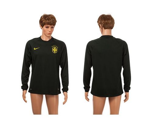 Brazil Blank Black Away Long Sleeves Soccer Country Jersey