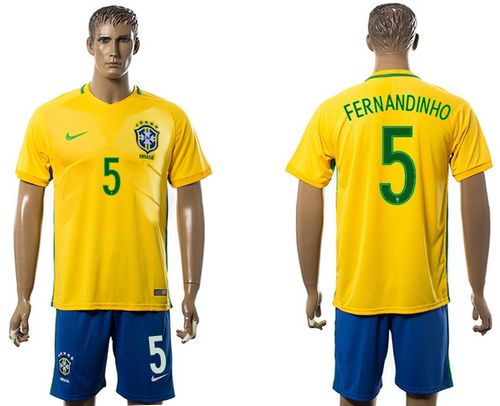 Brazil #5 Fernandinho Home Soccer Country Jersey