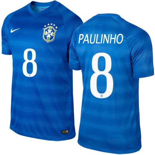 Brazil #8 Paulinho Blue Away Soccer Country Jersey