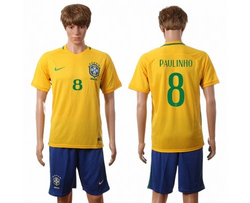 Brazil #8 Paulinho Home Soccer Country Jersey