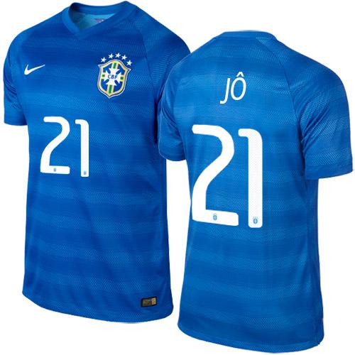 Brazil #21 Jo Blue Away Soccer Country Jersey