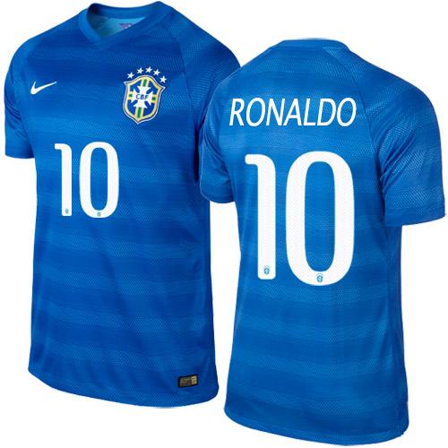 Brazil #10 Ronaldo Blue Away Soccer Country Jersey