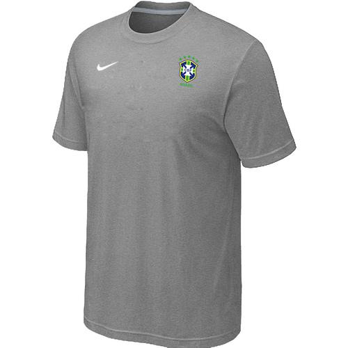  Brazil 2014 World Small Logo Soccer T Shirts Light Grey