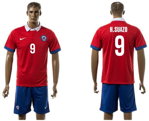 Chile #9 H.Suazo Home Soccer Country Jersey