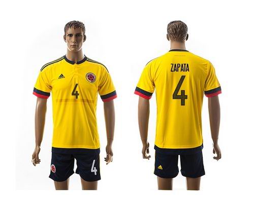 Colombia #4 Zapata Home Soccer Country Jersey