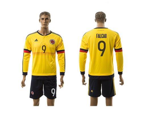 Colombia #9 Falcao Home Long Sleeves Soccer Country Jersey