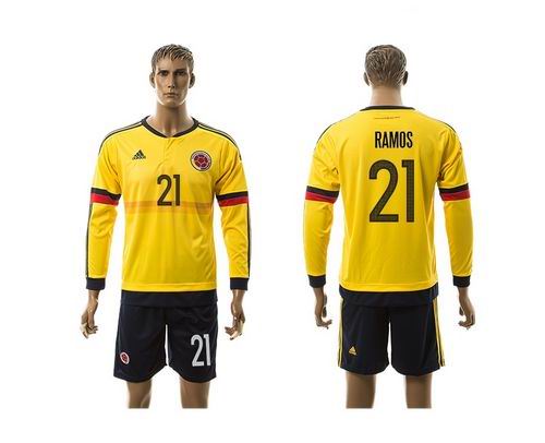Colombia #21 Ramos Home Long Sleeves Soccer Country Jersey