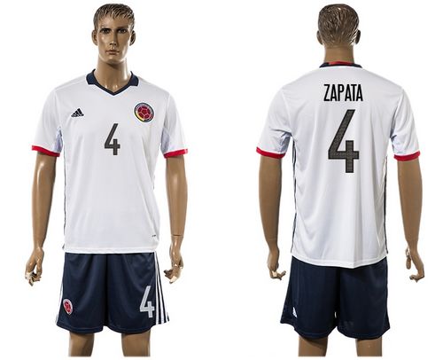 Colombia #4 Zapata Away Soccer Country Jersey