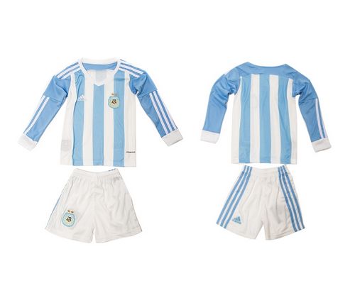 Argentina Blank Home Long Sleeves Kid Soccer Country Jersey