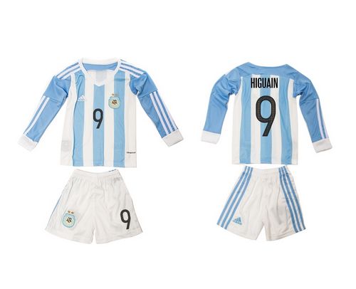 Argentina #9 Higuain Home Long Sleeves Kid Soccer Country Jersey