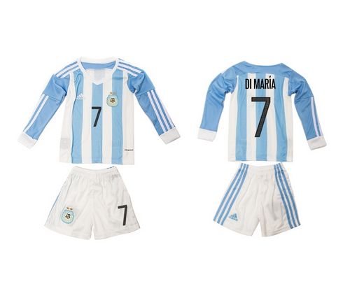 Argentina #7 Di Maria Home Long Sleeves Kid Soccer Country Jersey