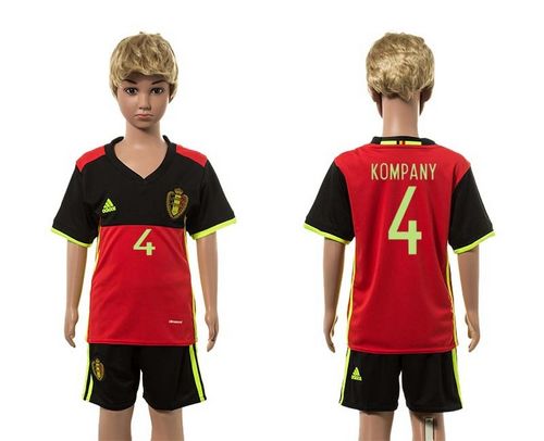 Belgium #4 Kompany Red Home Kid Soccer Country Jersey