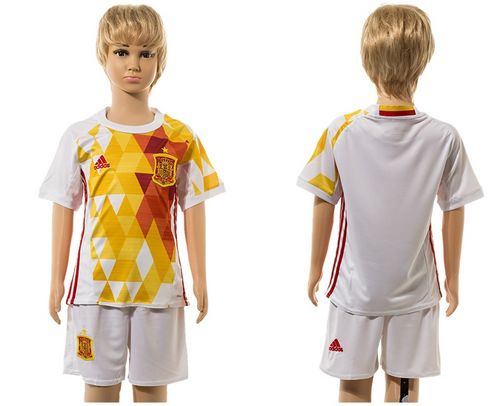 Spain Blank White Away Kid Soccer Country Jersey