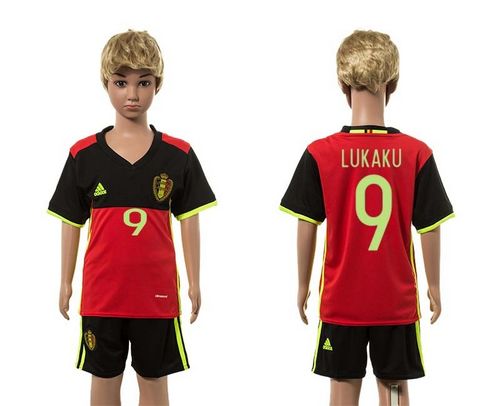 Belgium #9 Lukaku Red Home Kid Soccer Country Jersey