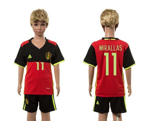 Belgium #11 Mirallas Red Home Kid Soccer Country Jersey