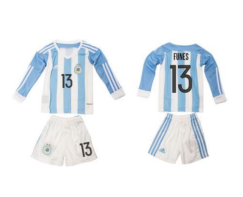 Argentina #13 Funes Home Long Sleeves Kid Soccer Country Jersey