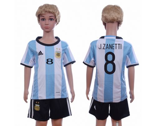 Argentina #8 J.Zanetti Home Kid Soccer Country Jersey