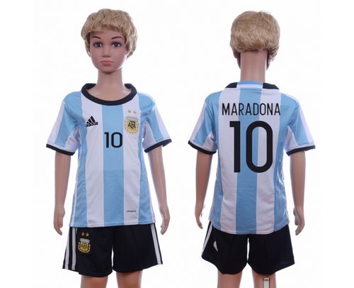 Argentina #10 Maradona Home Kid Soccer Country Jersey