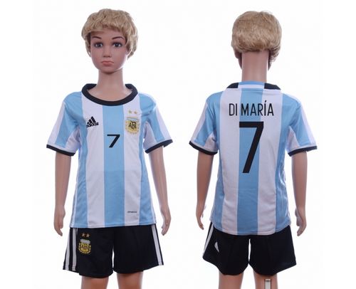 Argentina #7 Di Maria Home Kid Soccer Country Jersey