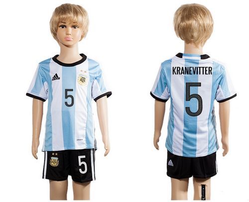 Argentina #5 Kranevitter Home Kid Soccer Country Jersey