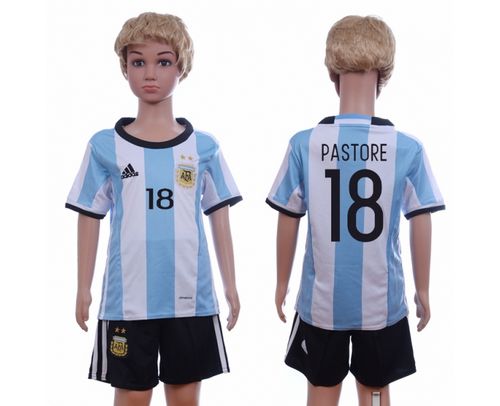 Argentina #18 Pastore Home Kid Soccer Country Jersey