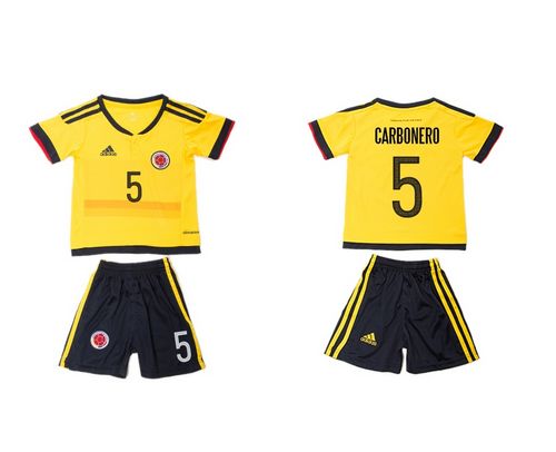 Colombia #5 Carbonero Home Kid Soccer Country Jersey