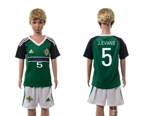 Northern Ireland #5 J.Evans Green Home Kid Soccer Country Jersey