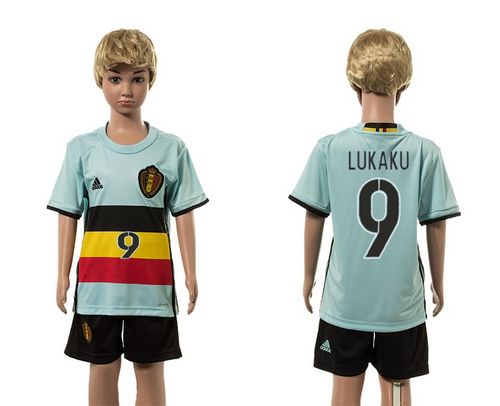 Belgium #9 Lukaku Away Kid Soccer Country Jersey