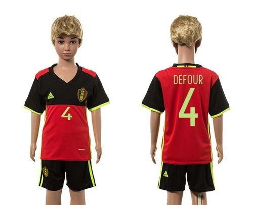 Belgium #4 Defour Red Home Kid Soccer Country Jersey