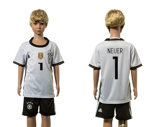 Germany #1 Neuer White Home Kid Soccer Country Jersey