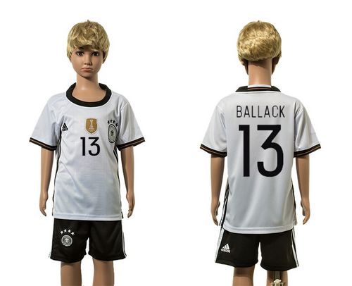 Germany #13 Ballack White Home Kid Soccer Country Jersey