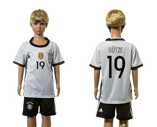 Germany #19 Gotze White Home Kid Soccer Country Jersey