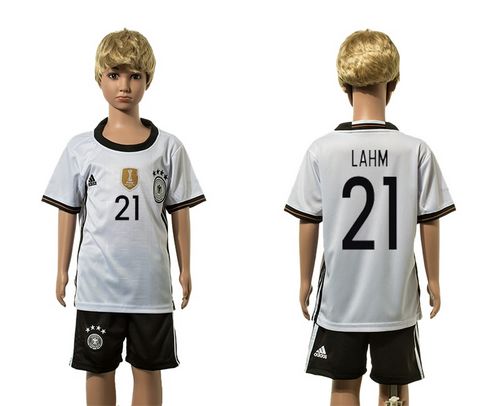 Germany #21 Lahm White Home Kid Soccer Country Jersey