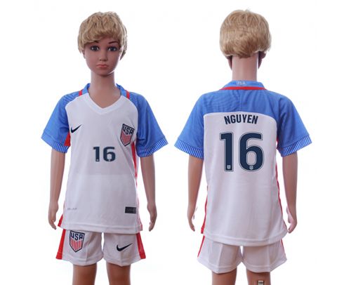USA #16 Nguyen Home Kid Soccer Country Jersey