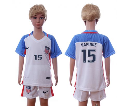 USA #15 Rapinoe Home Kid Soccer Country Jersey