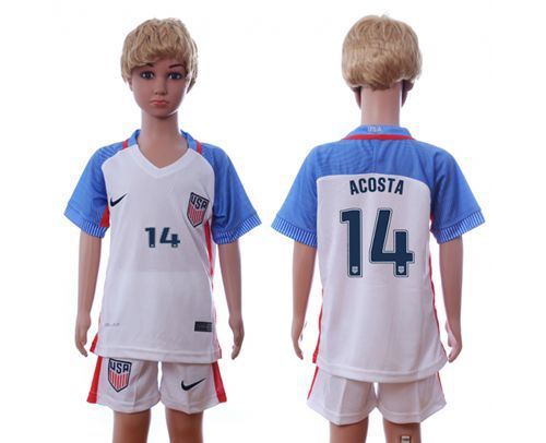 USA #14 Acosta Home Kid Soccer Country Jersey