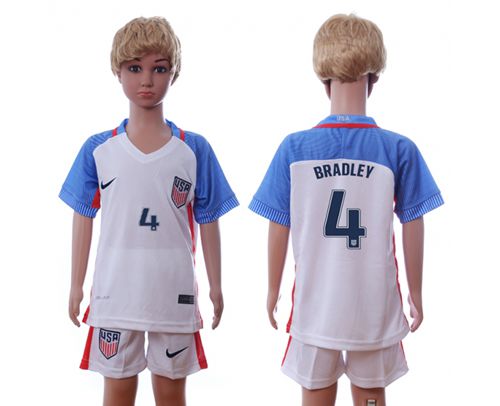 USA #4 Bradley Home Kid Soccer Country Jersey