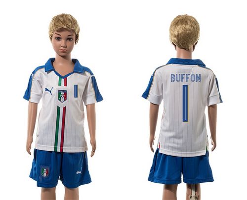 Italy #1 Buffon White Away Kid Soccer Country Jersey