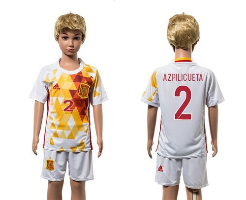 Spain #2 Azpilicueta White Away Kid Soccer Country Jersey