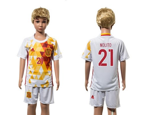 Spain #21 Nolito White Away Kid Soccer Country Jersey