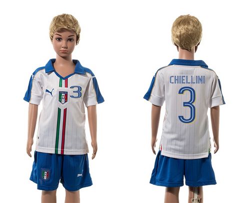 Italy #3 Chiellini White Away Kid Soccer Country Jersey