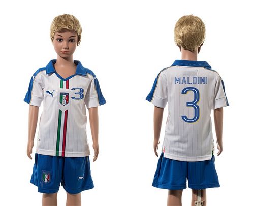 Italy #3 Maldini White Away Kid Soccer Country Jersey