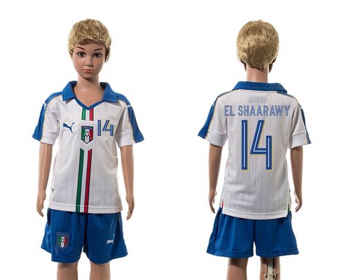 Italy #14 EL Shaarawy White Away Kid Soccer Country Jersey