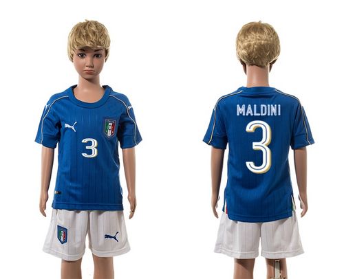 Italy #3 Maldini Blue Home Kid Soccer Country Jersey