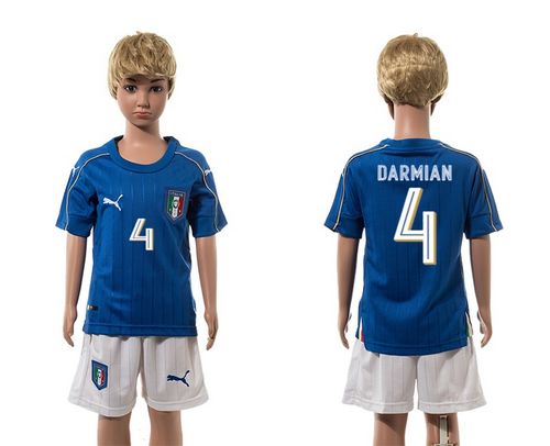 Italy #4 Darmian Blue Home Kid Soccer Country Jersey