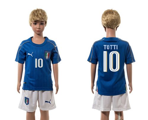 Italy #10 Totti Blue Home Kid Soccer Country Jersey