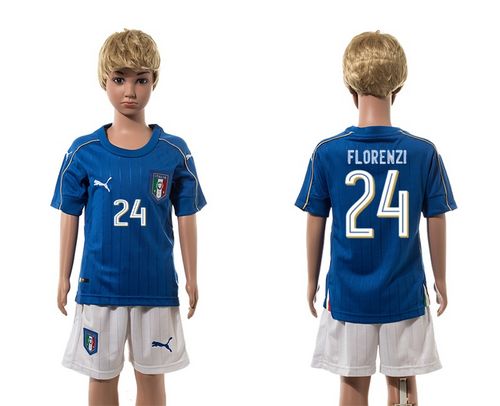 Italy #24 Florenzi Blue Home Kid Soccer Country Jersey