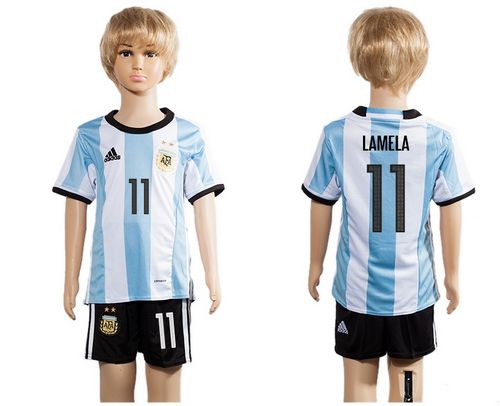 Argentina #11 Lamela Home Kid Soccer Country Jersey